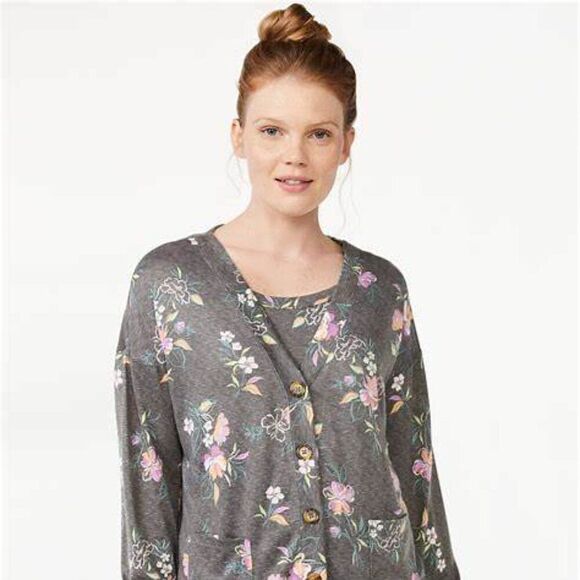 Sweaters - Joyspun Gray Floral Button-Up Cardigan – Size 2X (18W–20W), Curve-Friendly